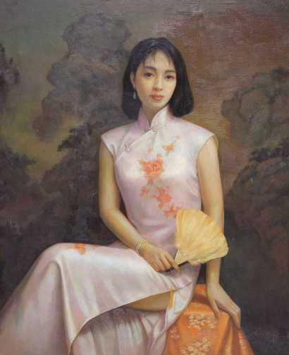 吴晓勋 1996年 拿扇子的女人